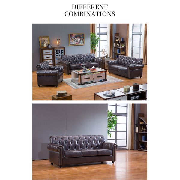 Nidea #8945 American Genuine Leather Sofa Set Sponge Filled Luxury Furniture for Hotel and Villa Living Room