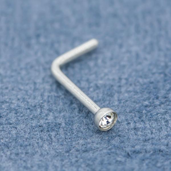 L Shape 316 Stainless Steel Nose Piercing Jewellery 20G 0.8mm Clear crystals