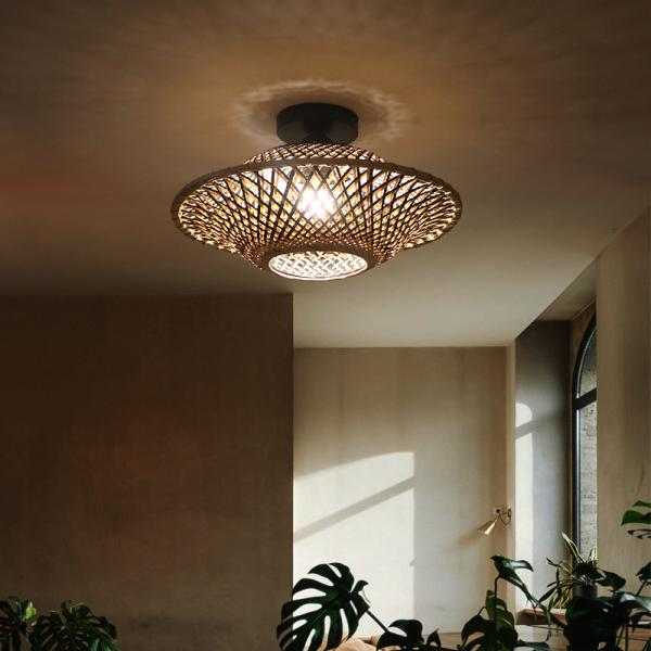 Round Bamboo Pendant Lamp , Woven Ceiling Light For Indoor Lighting