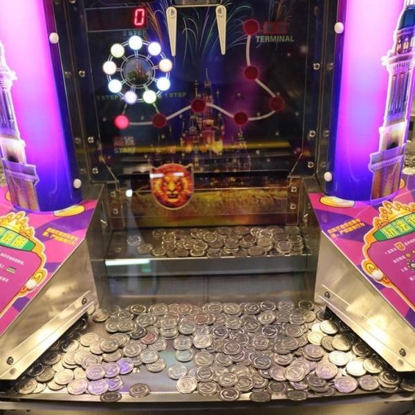 6 jogadores sonham o metal + o acrílico do empurrador da moeda da máquina de jogo do pinball do castelo + material plástico