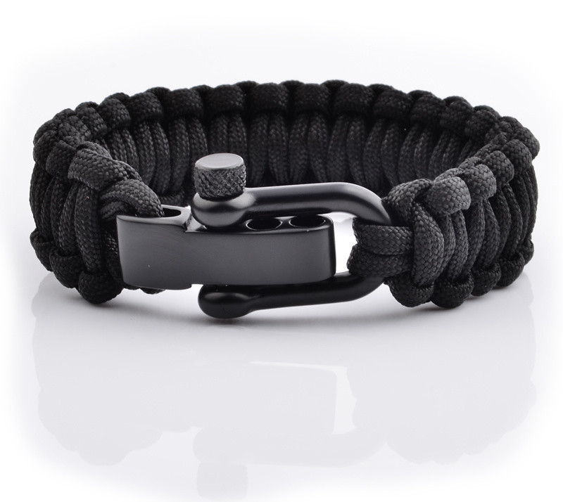 Adjustable Paracord Survival Bracelet with Stainless Shackle and Durable Nylon Rope