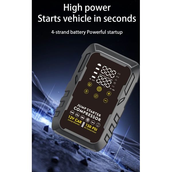 Portable Car Jump Starter With 150PSI Air Compressor And Faster Charging Power Bank