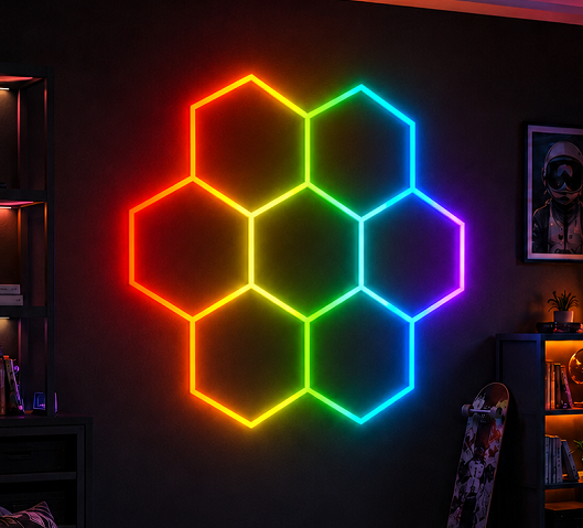 RGB LED Hexagonal Light Modular Honeycomb Ceiling Lighting System Designed for Garage Gym Workshop Office and Easy Mounting