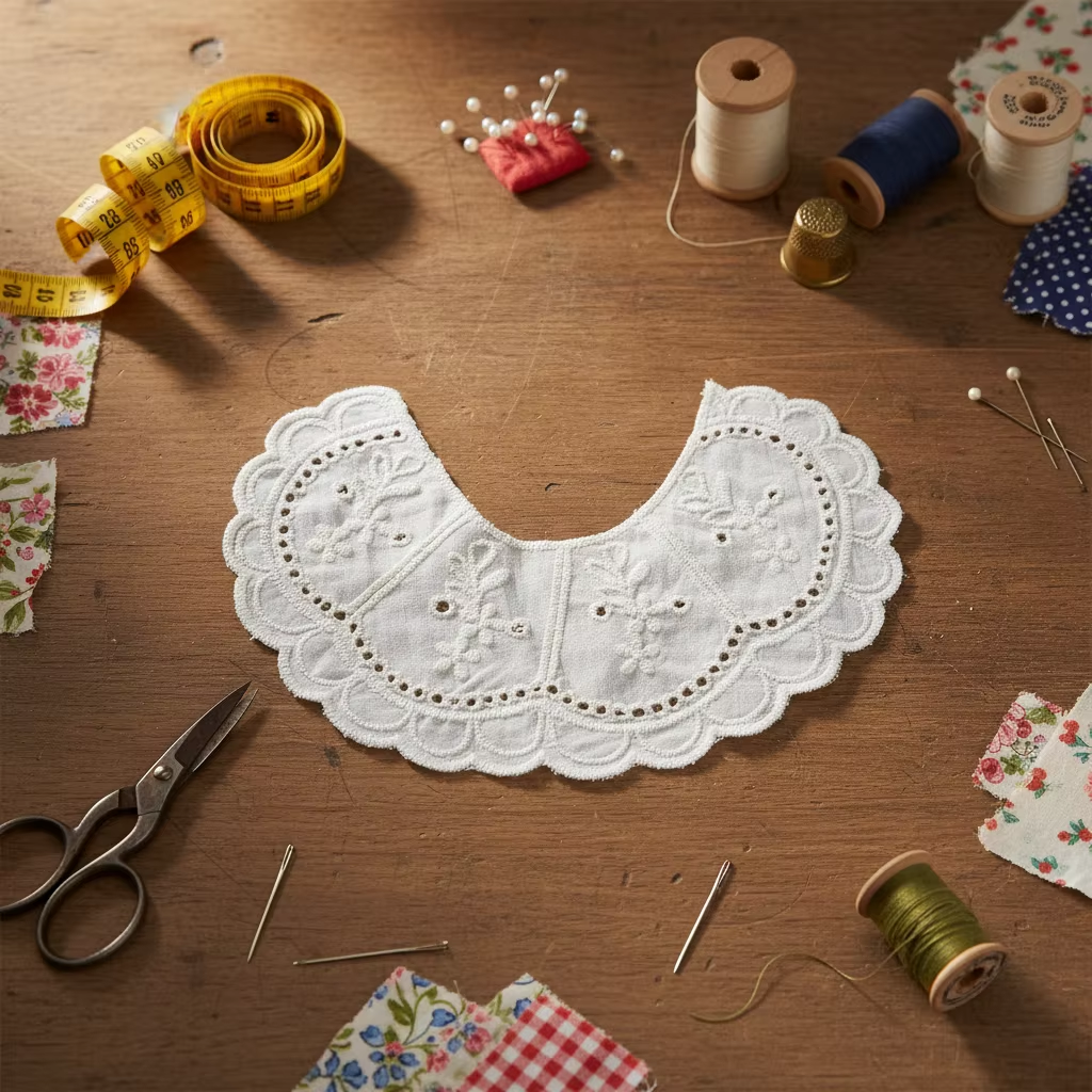 Cotton Embroidery Detachable Peter Pan Collar Vintage Floral Eyelet Lace Fake Collar For Women Dress Blouse Decor