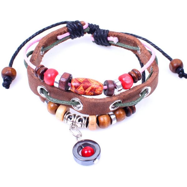 Genuine leather bracelet beaded jewelry mahogany country that fashion jewelry