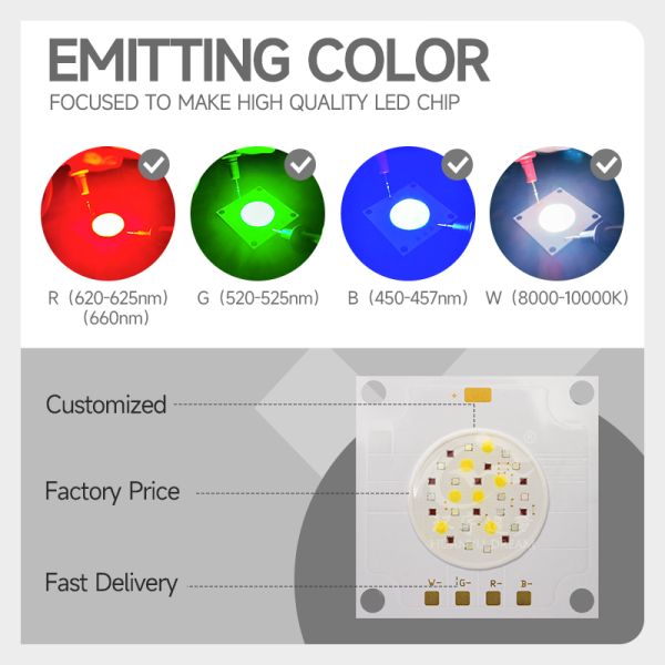 LED COB de 80W de voltaje constante RRGBW Multi Colores LED para acuario Rojo Rojo Profundo Verde Azul Blanco Colores LED COB para luces de acuario