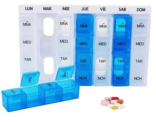 28 compartment one weekly plastic pill container, Fancy 7 day clear plastic detachable drugs box 4 doses daily, PILL