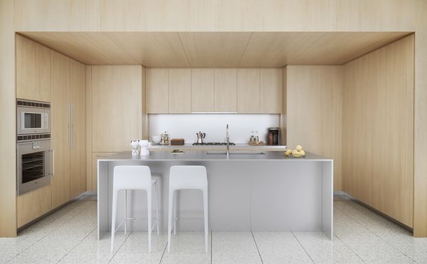Laminating Modern Kitchen Cabinet Doors Front With Light Wood Grain
