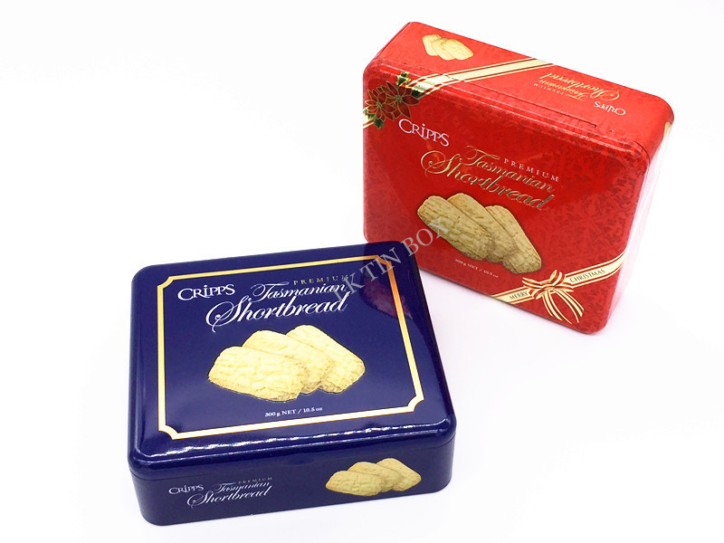 Christmas Blue Rectangular Tin Box For Chocolate Cookie Gift Promotions