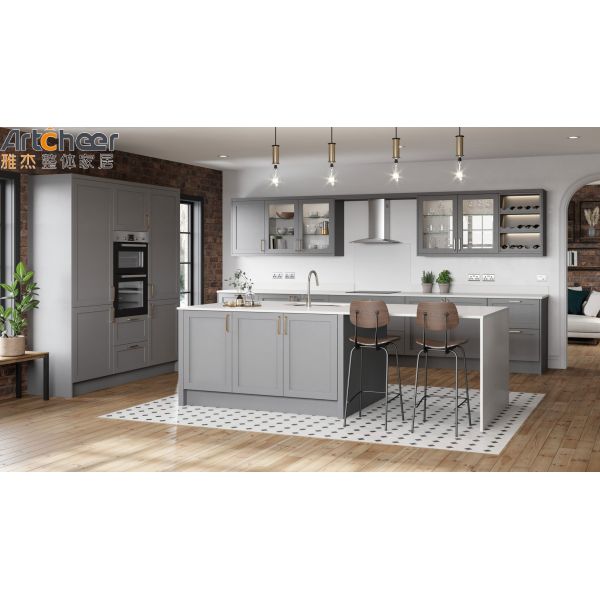 Armoires de cuisine pour petits appartements sur mesure avec comptoir en verre cristallisé