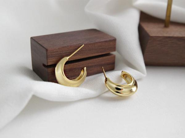 Lanciashow 925 Solid Silver Gold Plated Jewelry Hoop Earrings Simple Concavo Convex Shape