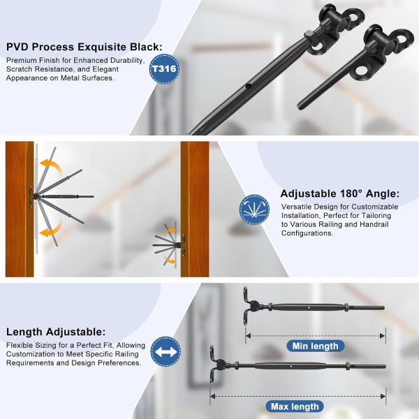 Adjustable Angle Black Swage for Easy Installation in Cable Railing and Rigging Hardware