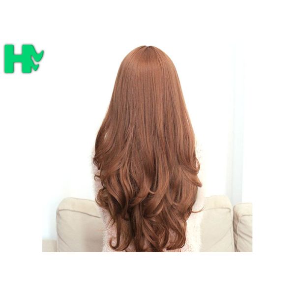 Brown Color Rose Intranet Long Curly Wigs Synthetic Hair 250% Density