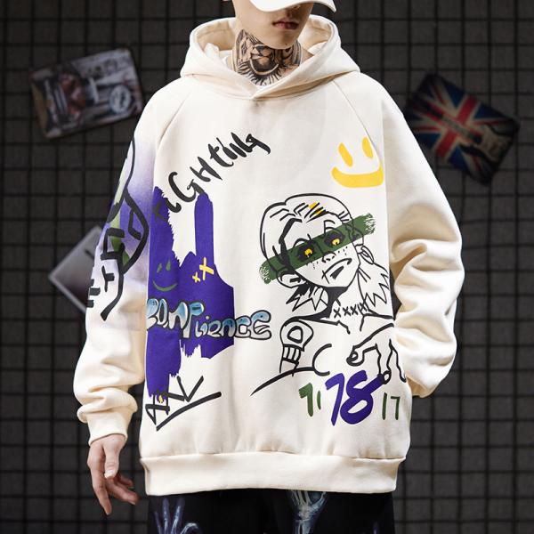 Dark Street Spoof Personalised Graffiti Hoodies Cartoon Baggy Hip Hop Pullover