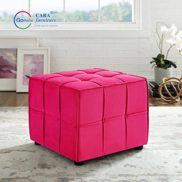 BB2019 Minimalist Modern Style Foot Rest Stool Black Foot Pads Square Fabric Bench Ottoman