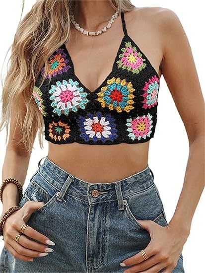 Women Summer Beach Crochet Top Bralette Knit Bra Bikini Crochet Halter Tops for Women Backless Camisole Knit Bra Tops Bralette Summer Beachwear