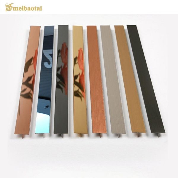 5 Groove Stainless Steel Tile Trim Golden Mirror T Profile For Corner