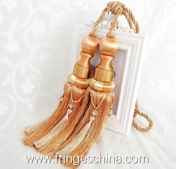 Delicate custom long tassel fringe trimming for curtain attractive tieback hanging ball