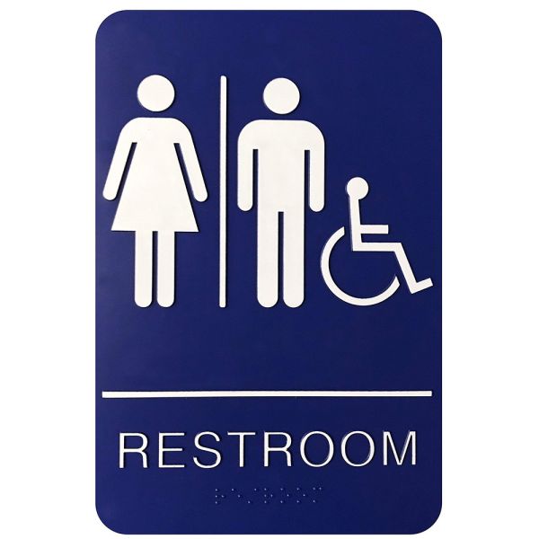 Adhesive Braille Unisex Restroom Symbol Sign For Bathroom