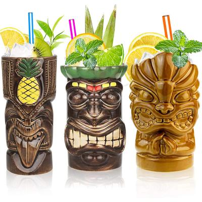 Tiki Mugs Set de 3 canecas havaianas cerâmicas Drinkware do partido, Tiki Bar Mugs para cocktail