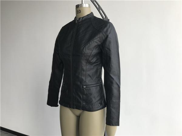 Black Ladies PU Jacket With Gunmetal Zip Through And Mandarin Collar TW76431