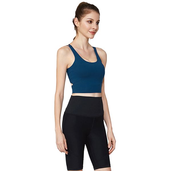 Solid Longline Medium Impact Sports Bra OEM Available Crossback Shockproof