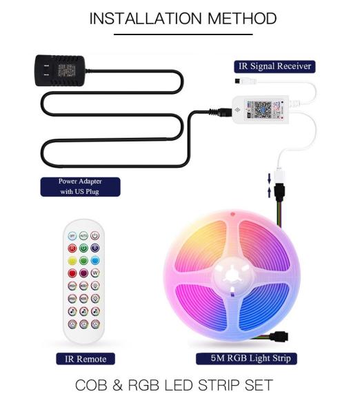 RGB Smart IC COB LED Strip Light Addressable 16.4ft/5m 24V Color Flowing Strip Light Multicolor Flexible Tape Light Kit