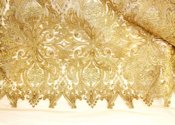 Do ouro floral do teste padrão da forma tela de nylon do laço de Lurex para o vestido do partido/banquete