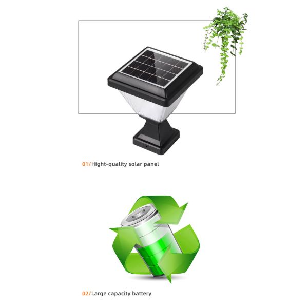 Outdoor Waterproof IP65 Post Lighting Garden Spike Led Gate Solar Pillar Light with ABS