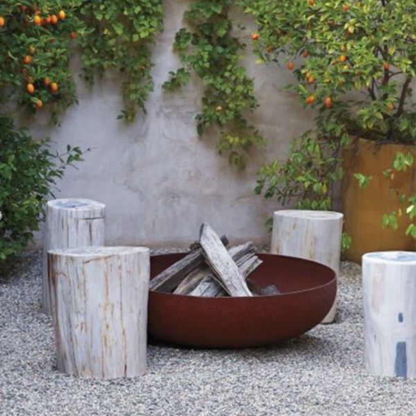 Outdoor Corten Steel Fire Pit Round Rustic Look For Garden Or Courtyard Furniture