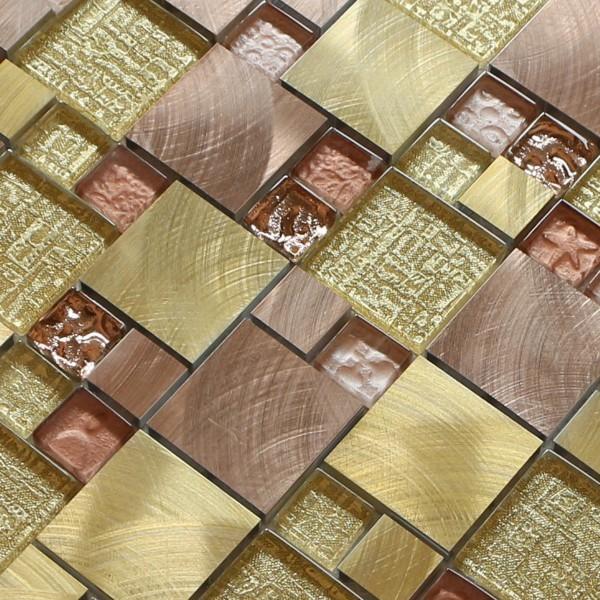 Waving back gold color glass mix metal mosaic pefect for your small decoration