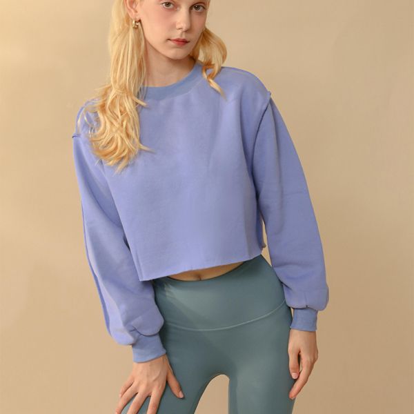 Outdoors Oversized Cropped Crewneck Sweatshirt Hoodie Crop Top Women'S Raw Hem