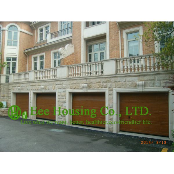 Remote-controlled Galvanized steel Sectional Garage door For Apartment /Villas,Wood color