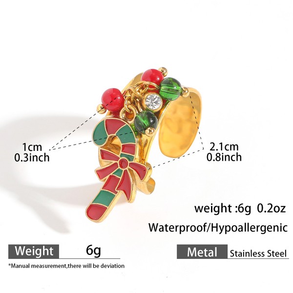 Fashion Popular Stainless Steel Enamel Christmas Tree Stocking Reindeer Snowflake Jewelry Rings 18k Gold Plated Adjustable Ring