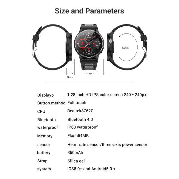 La diverse montre fait face à la montre de la forme physique L6 avec la tension artérielle et la fréquence cardiaque 1,28 pouces