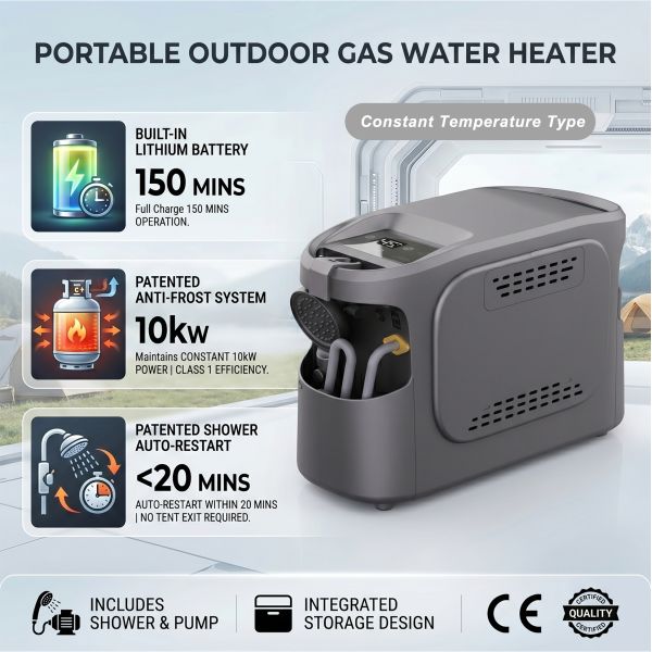 6L Camping Gas Hot Water Shower Eco Friendly Tankless Outdoor Shower Heater Propane