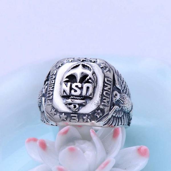 Men Sterling Silver Ring Punk Eagle US Army Military Band Ring (024441W)