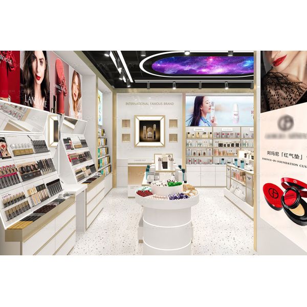Powder Coated Beauty Shop Furniture Fitting Glass Wooden Gondola Shelving