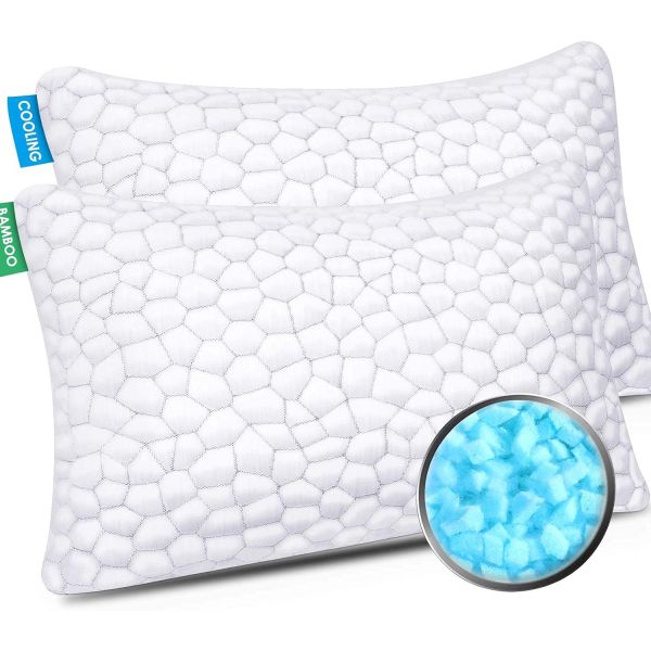 2 Pack Shredded Memory Foam Cooling Bed Pillows for Side Back Stomach Sleepers