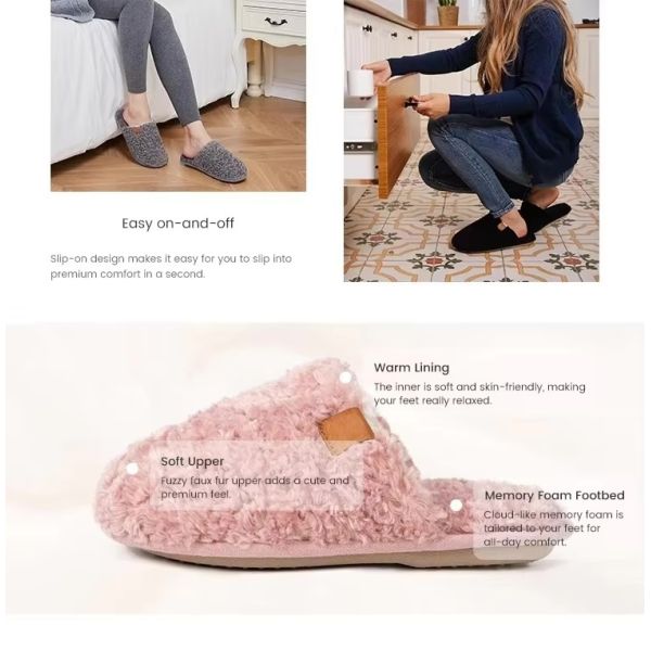 Pantoufles de maison en mousse à mémoire de forme avec logo personnalisé pour femmes, design tricoté à enfiler, semelle silencieuse