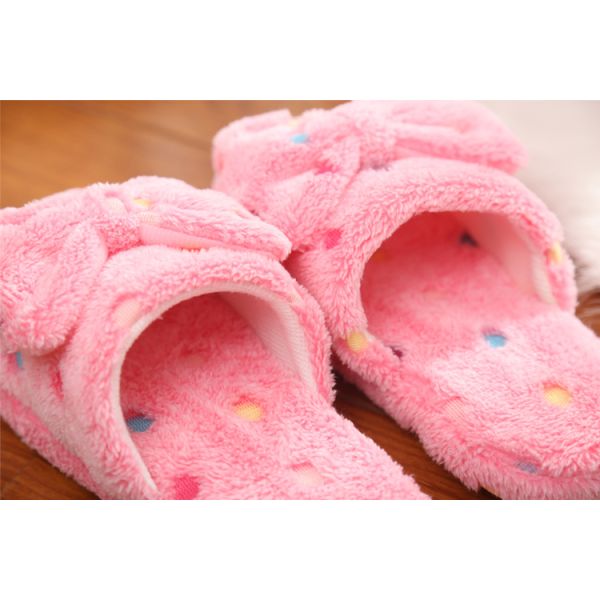 Lovely Winter Indoor Slippers , Bow Plush Slides Girls Winter Slippers