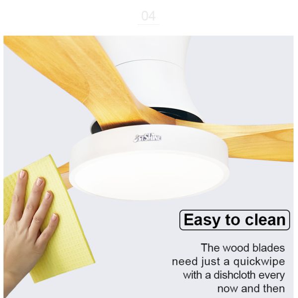 Ventilador de teto de perfil baixo com controle remoto de lâminas de madeira de 48