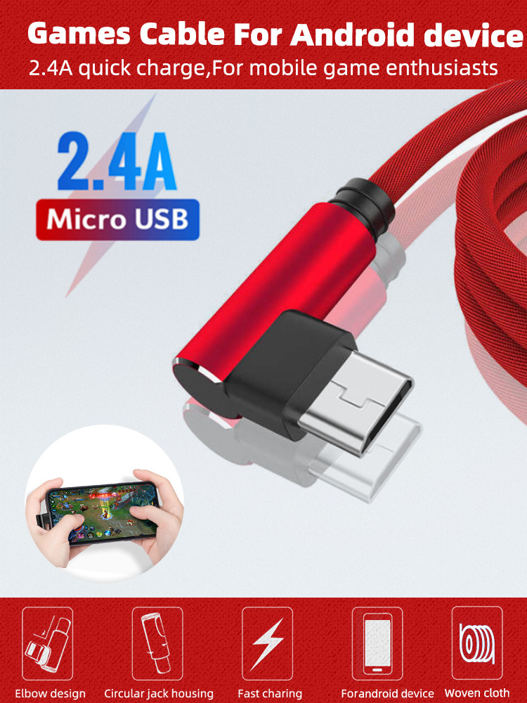 3A Micro USB Data Transfer Cable 90 Degree 3ft Micro USB Cable