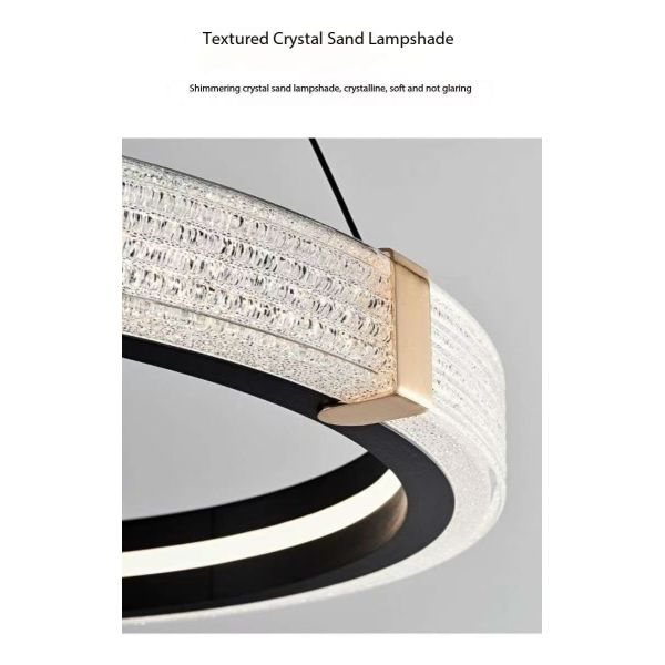 Candela de cristal nórdica moderna Candela de doble anillo colgante creativa Candela oscurecible 3CCT LED Arena hierro acrílico Decoración de habitaciones grandes