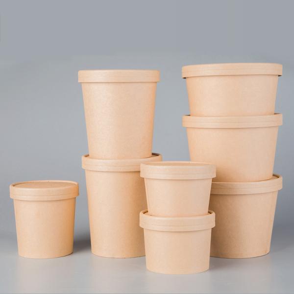24OZ Brown kraft paper cup leakproof takeaway food soup packaging biodegradable custom printing cups