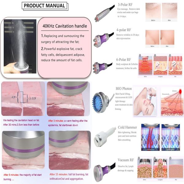 110V 220V Body Beauty Cavitation Slimming Machine 8 In 1 40K Vacuum RF