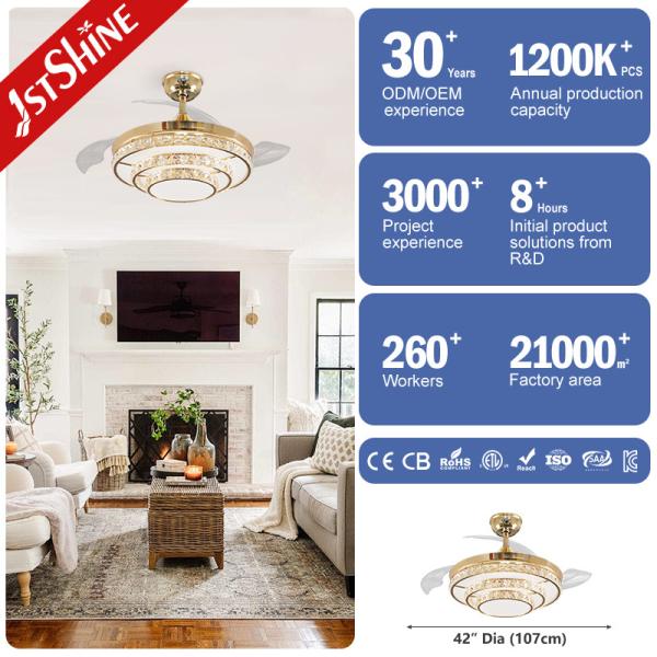220V Cristal Retrátil Ventilador de Tecto Luz Dimmable Landelier 6 Velocidade