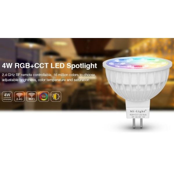 Milight Wifi 4W MR16 RGB+CCT LED Spotlight 2.4G RF All color RGB and CCT adjustable dual white LED Bulb with IOS APP