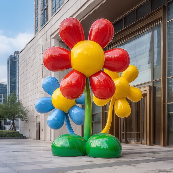 Bright Coloured Flower Metal Sculpture Customized Modern Art Sculpture For Commercial Space