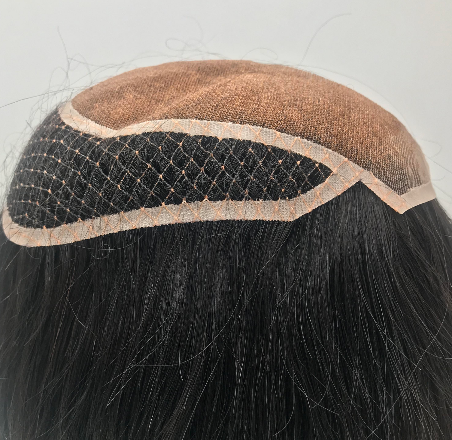 High Quality Natural Long Brown Integration Fishnet Base Virgin Multi Parting Hand Tied Human Hair Topper For Woman